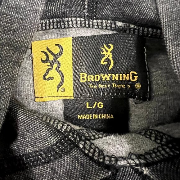 Browning Long Sleeved Heavyweight Hooded Raglan Shirt Mens LRG Deer Antler Logo - Picture 4 of 4